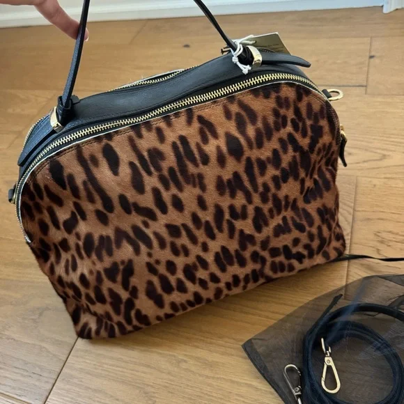 Giorgia Milani Leopard Print Calf Hair & Black Leather Satchel Purse - NWT - Picture 8 of 15